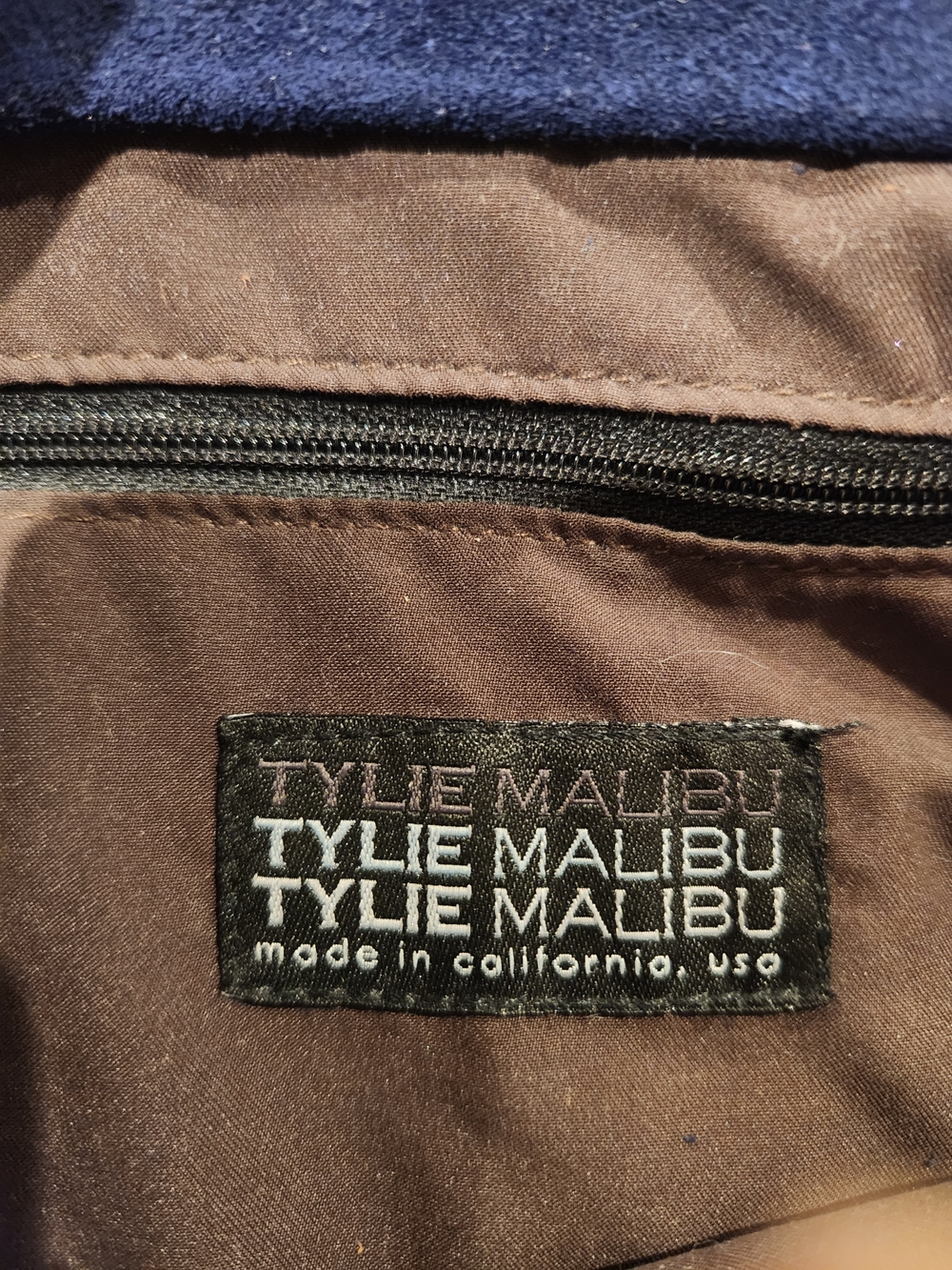 Tylie Malibu Suede Navy Blue Shoulder Bag with Embellished Brown Strap - Picture 3 of 6